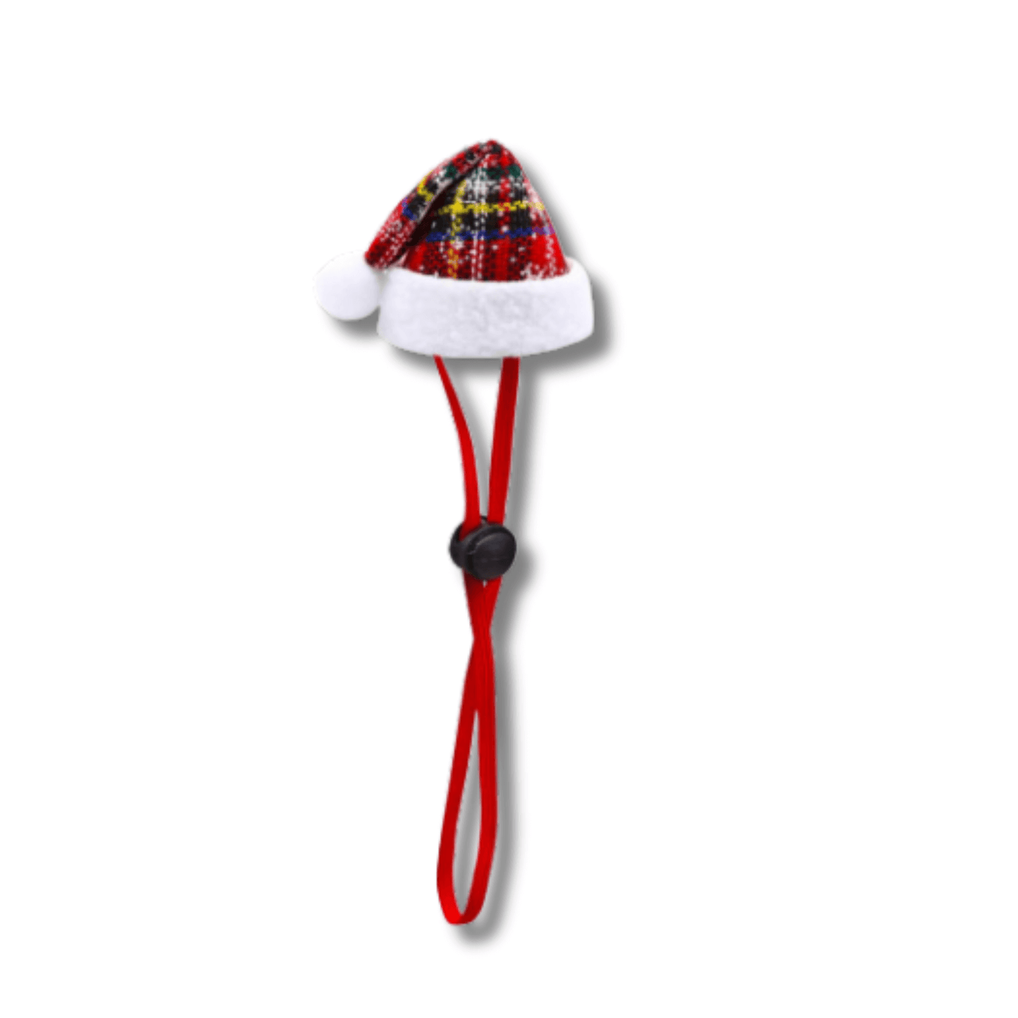Santa style dog hat red plaid christmas themed, let's pawty 