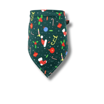 Christmas themed dog. bandana, tie on scarf style, let's pawty 