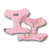 Pink dog harness, leash and poo bag holder set