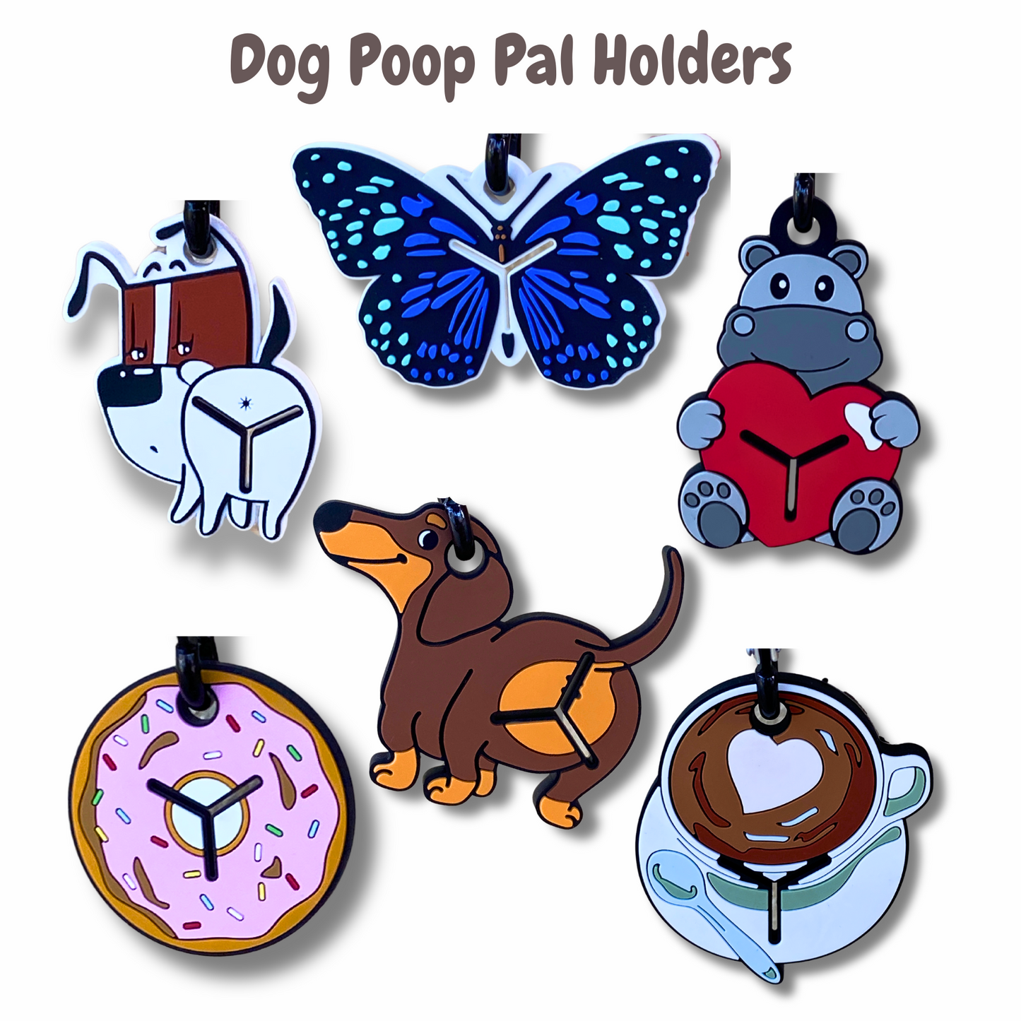 Donut dog poop bag holder, leash attachment, let's pawty 