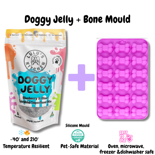 Doggy jelly with bone mould blueberry and blue spirulina