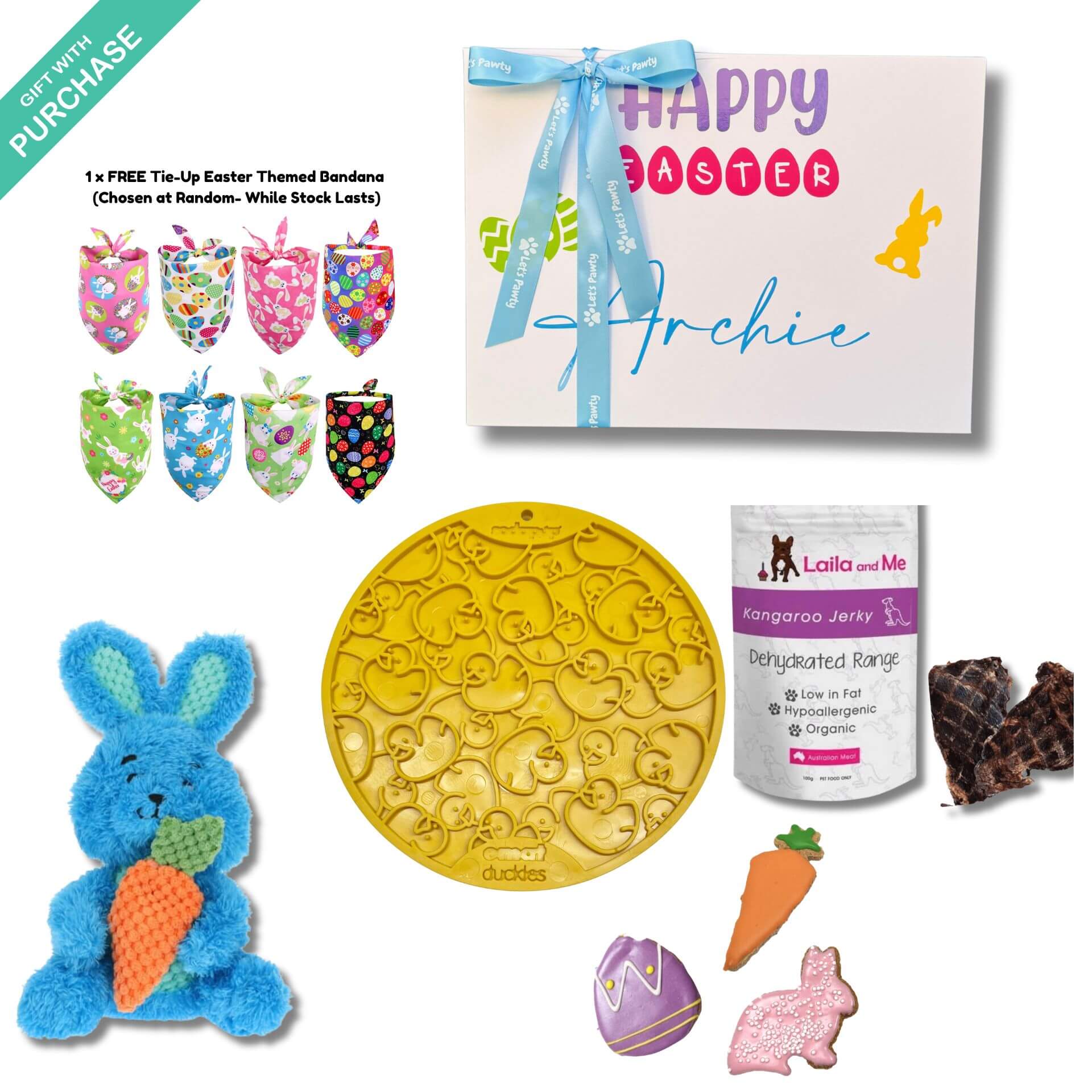 Bunny personalised dog gift box, let's pawty 