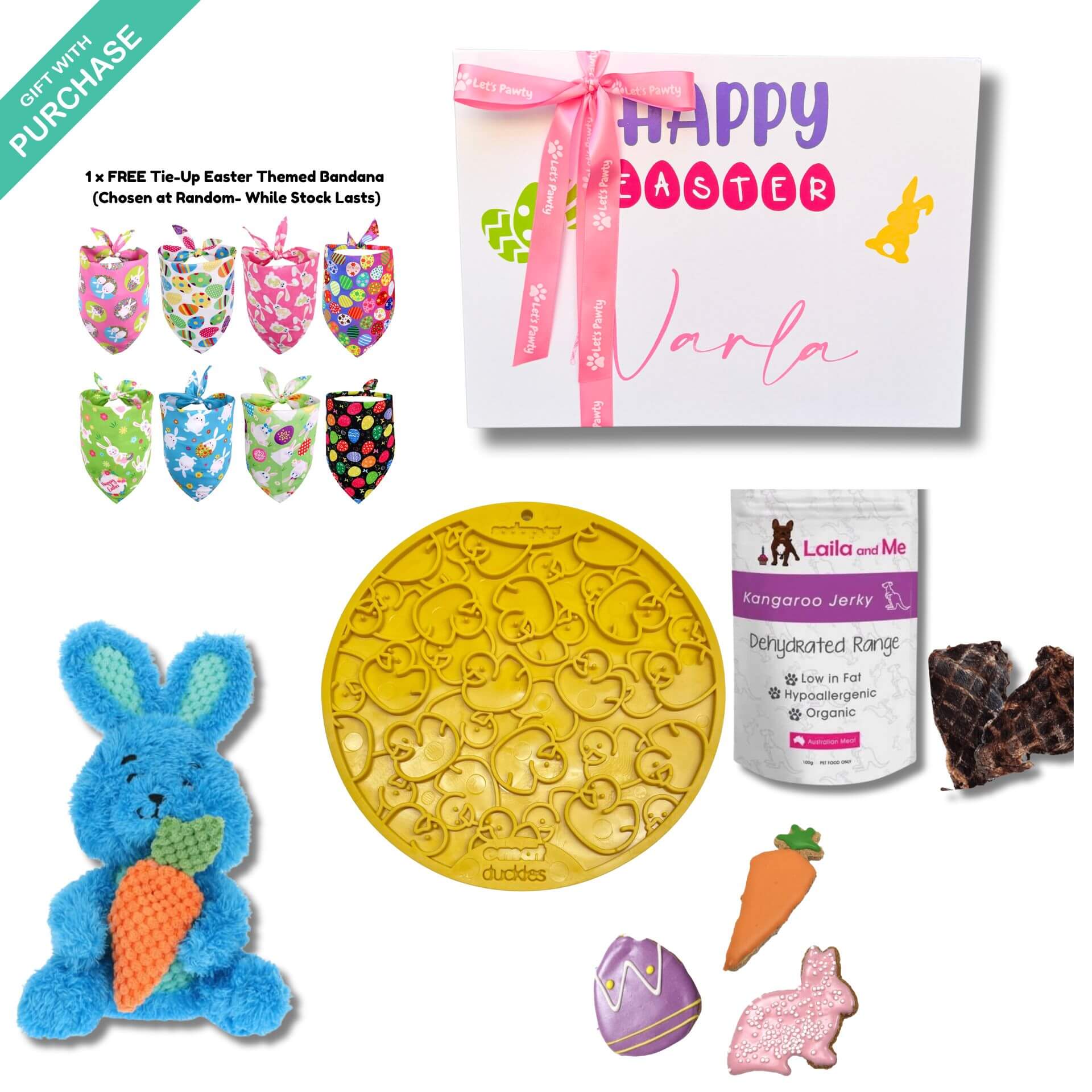 Bunny personalised dog gift box, let's pawty 