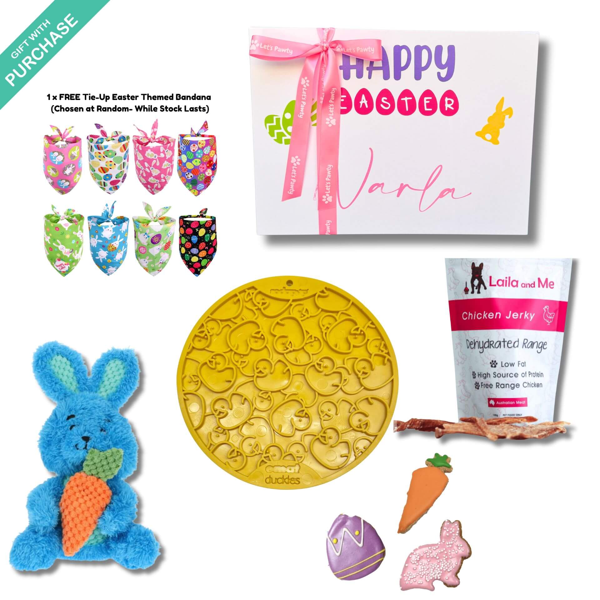 Bunny personalised dog gift box, let's pawty 