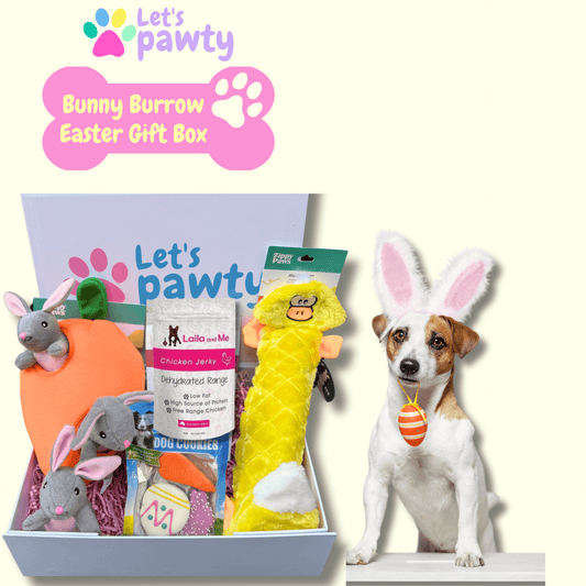 easter personalised dog gift box let's pawty