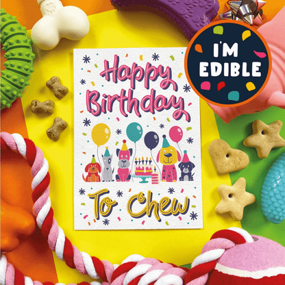 Happy birthday to chew edible dog birthday card