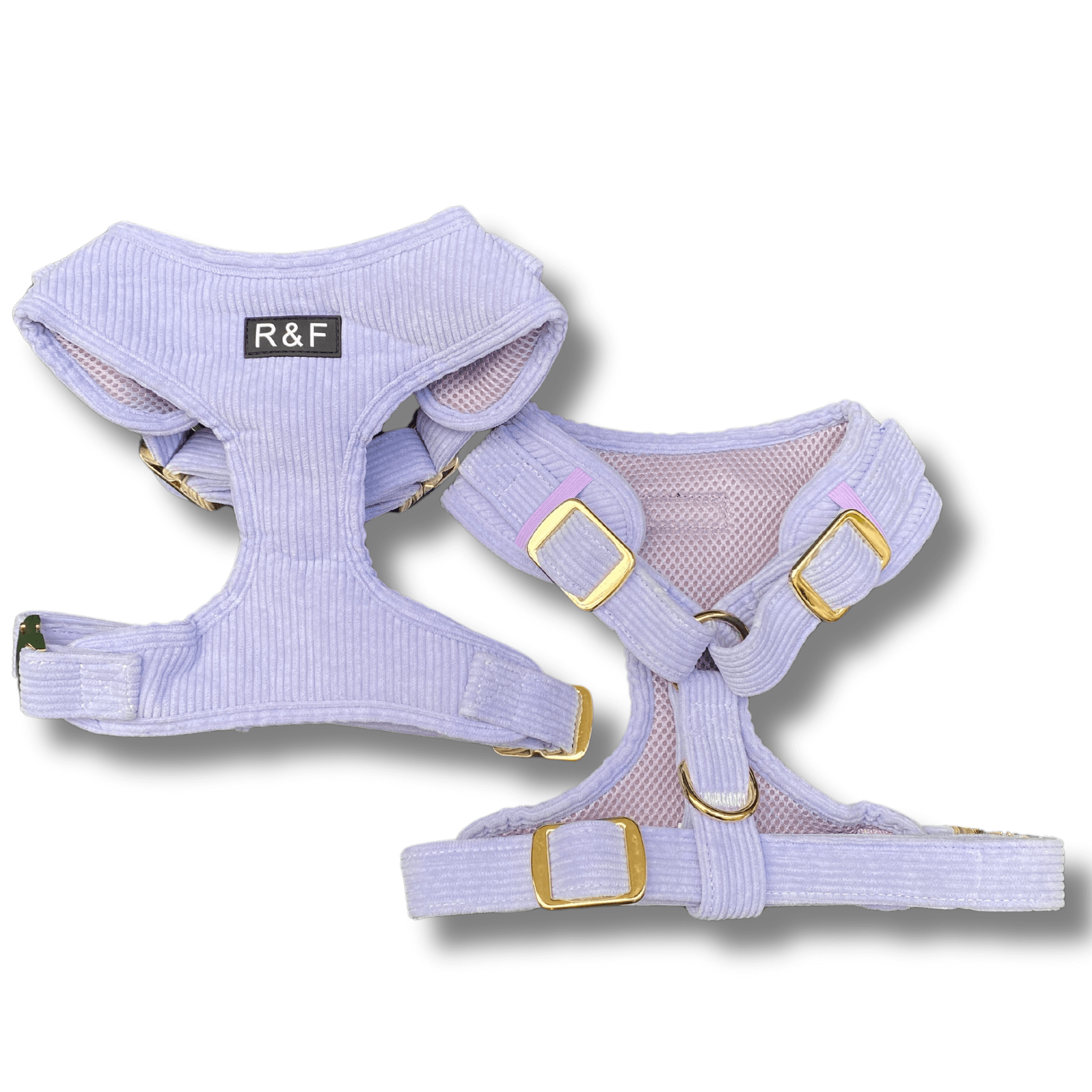 Lavender dog harness, dog leash and poop bag holder