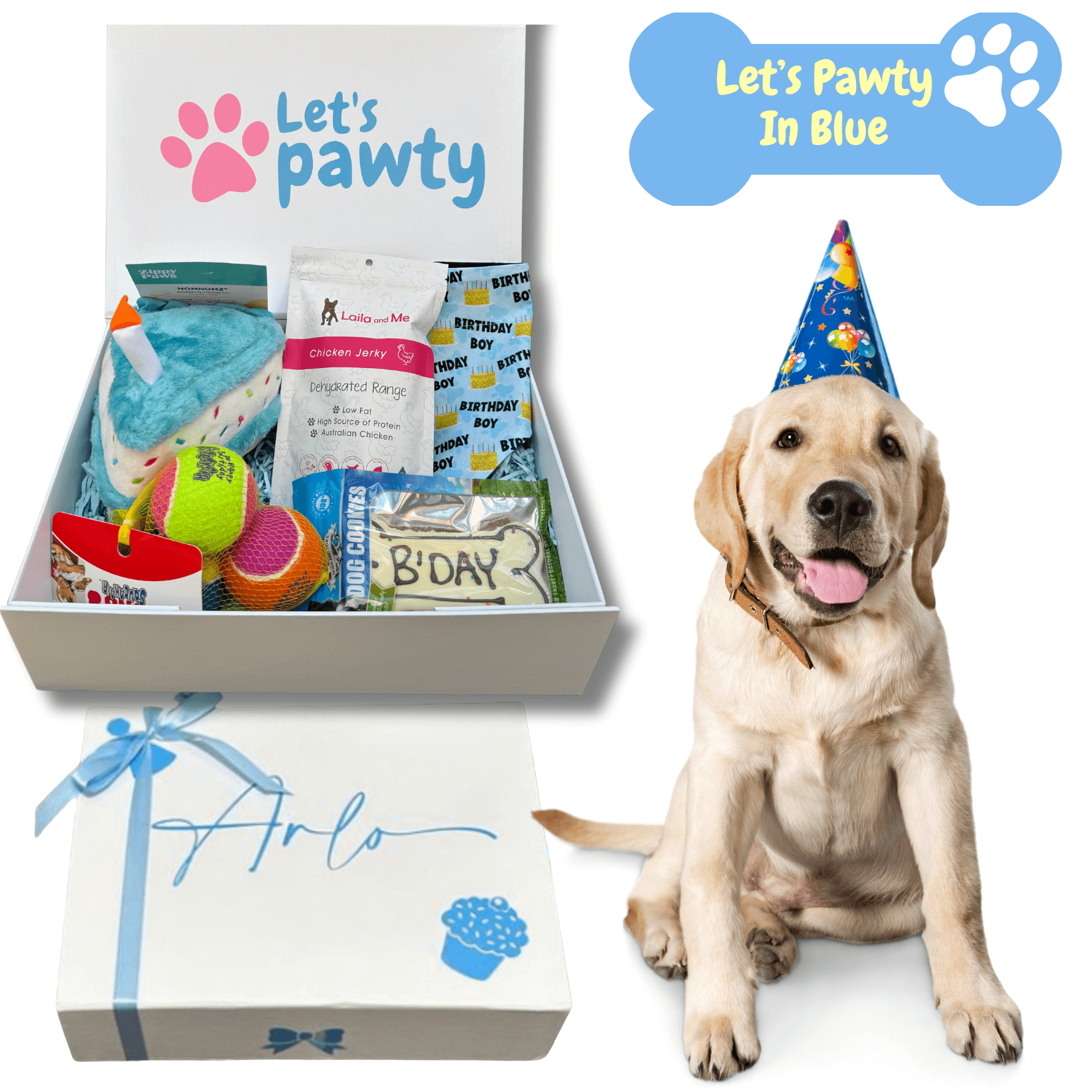 dog birthday birthday box, dog birthday box party gift boxes Let's Pawty Sydney