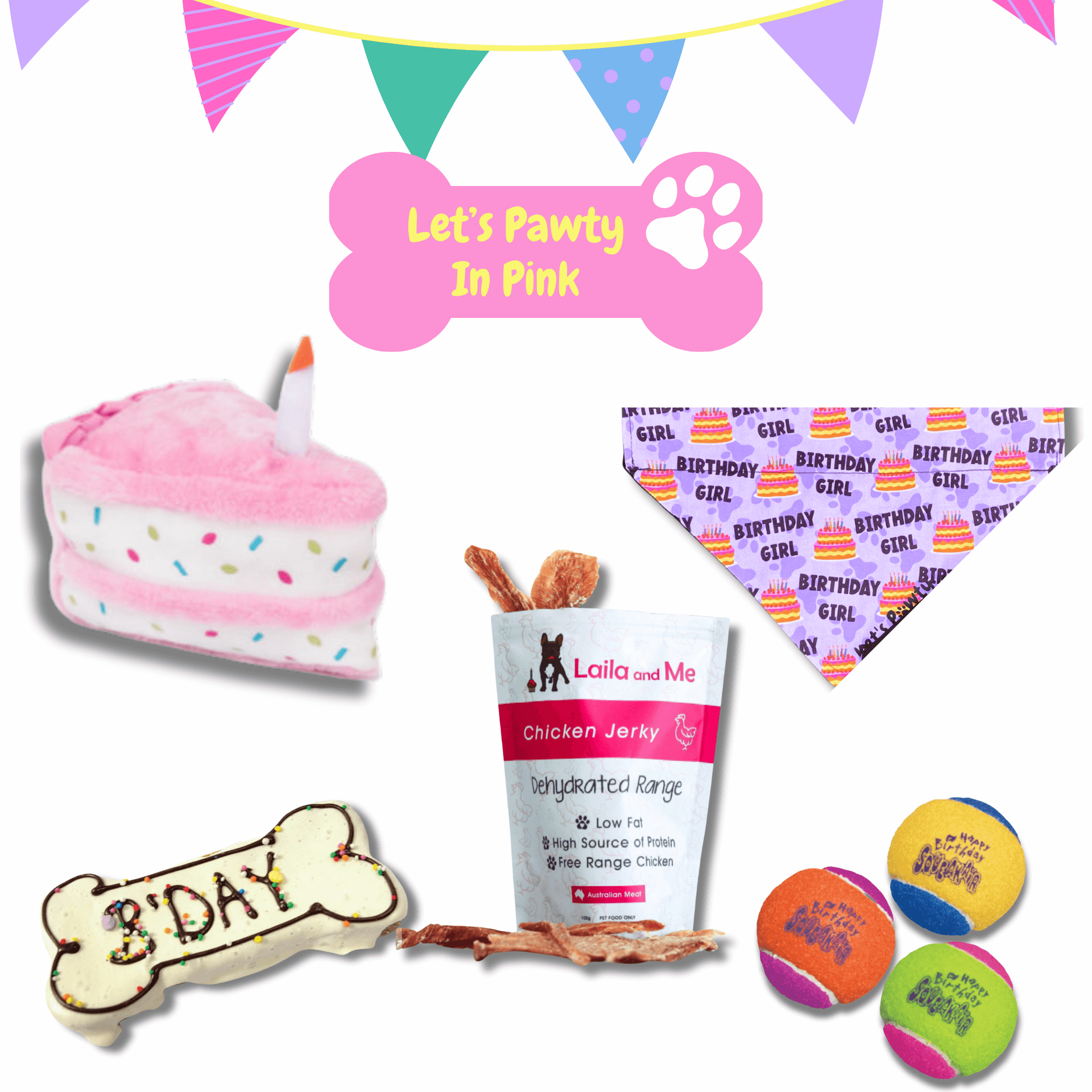 let's pawty in pink dog birthday gift box