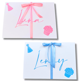 Gift box personalised with dog's name, pink or blue