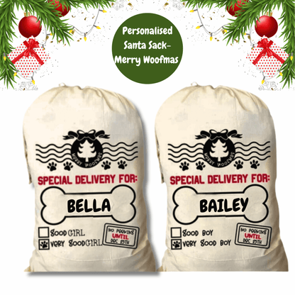 Personalised santa sack for your dog, let's pawty 