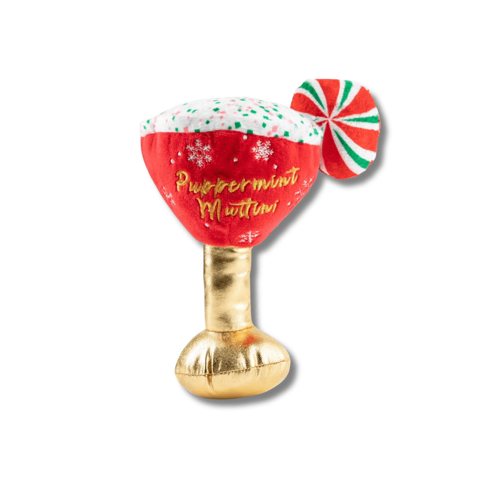 Christmas themed dog toy martini shaped, let's pawty 