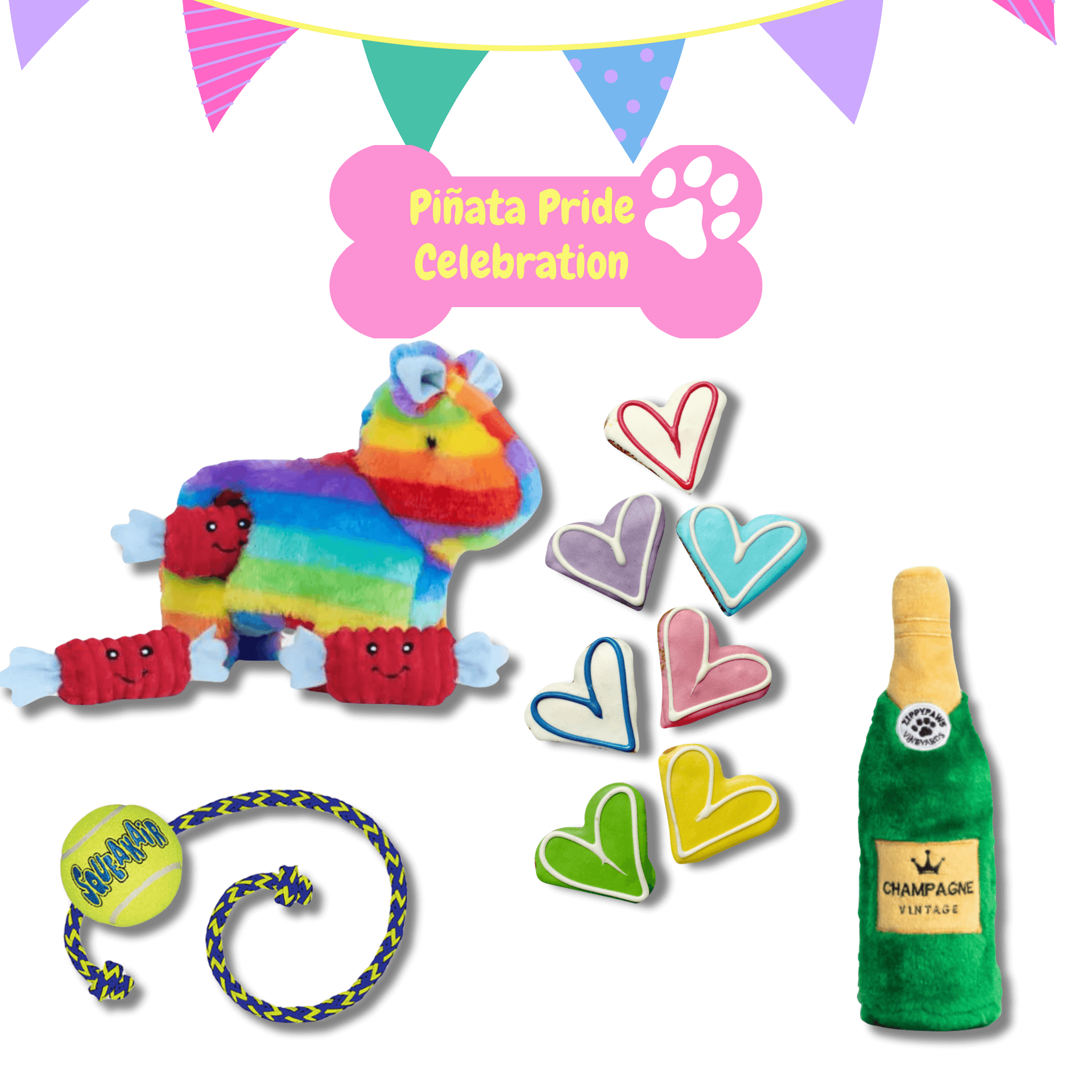 zippy burrow piñata dog themed gift box, personalised with your fur baby's name