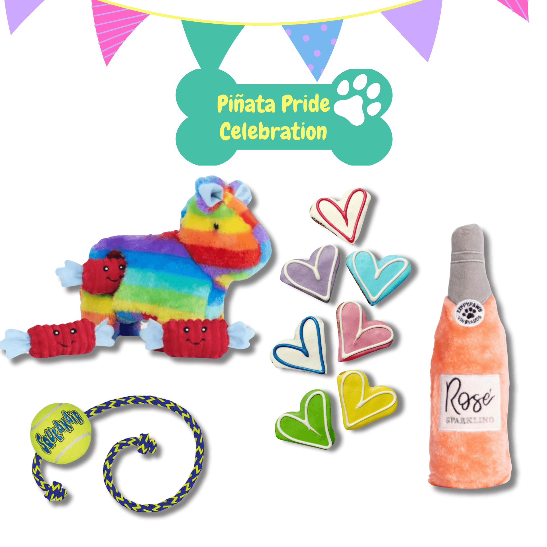 zippy burrow piñata dog themed gift box, personalised with your fur baby's name