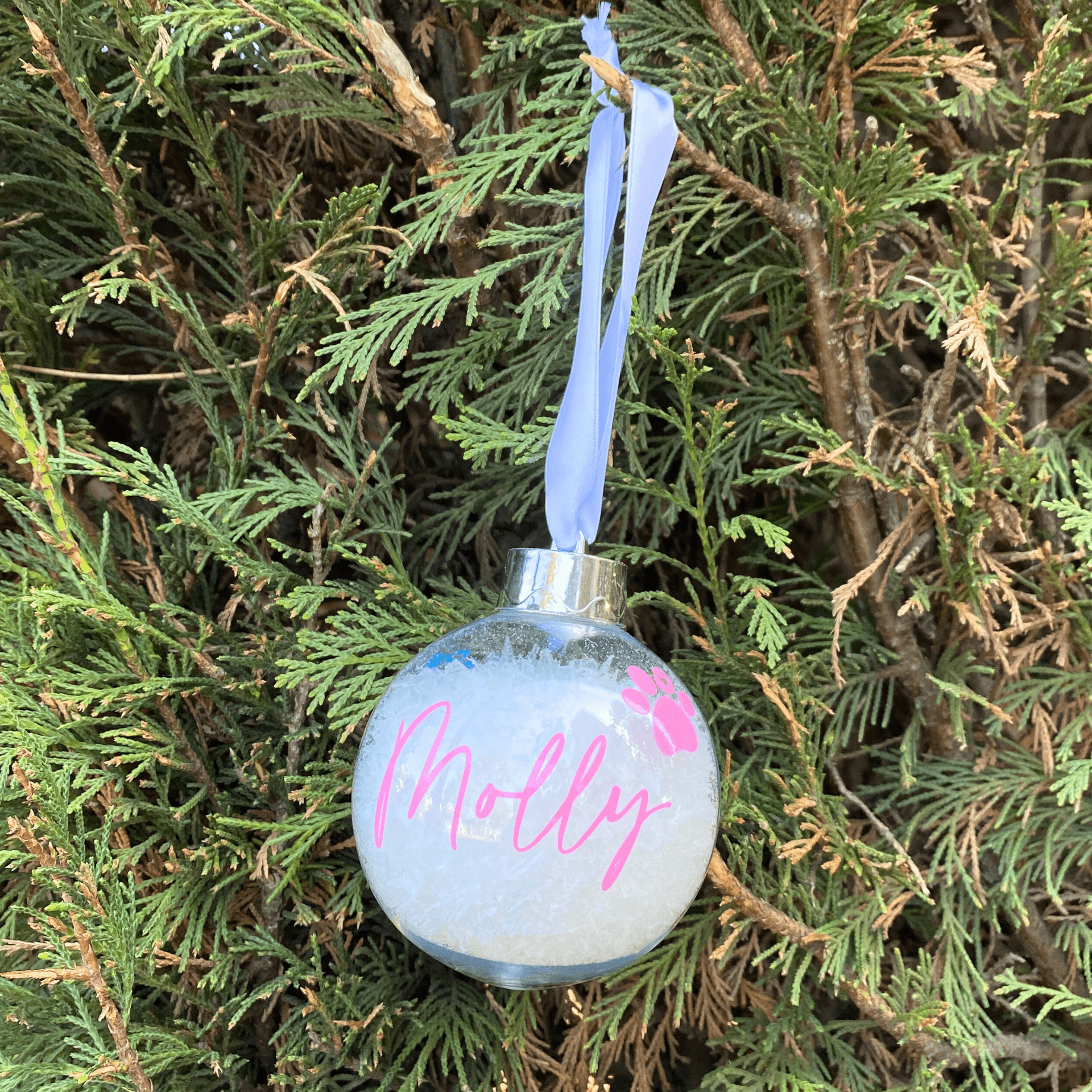 Christmas bauble personalised with your pet's name Let's Pawty