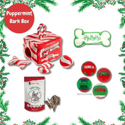 puppermint bark activity house personalised dog gift box, let's pawty