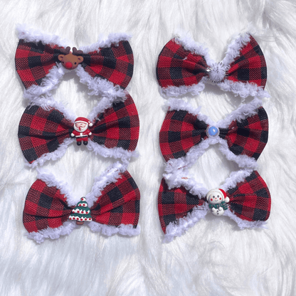 Buffalo red plaid over the collar dog bow, let's pawty 