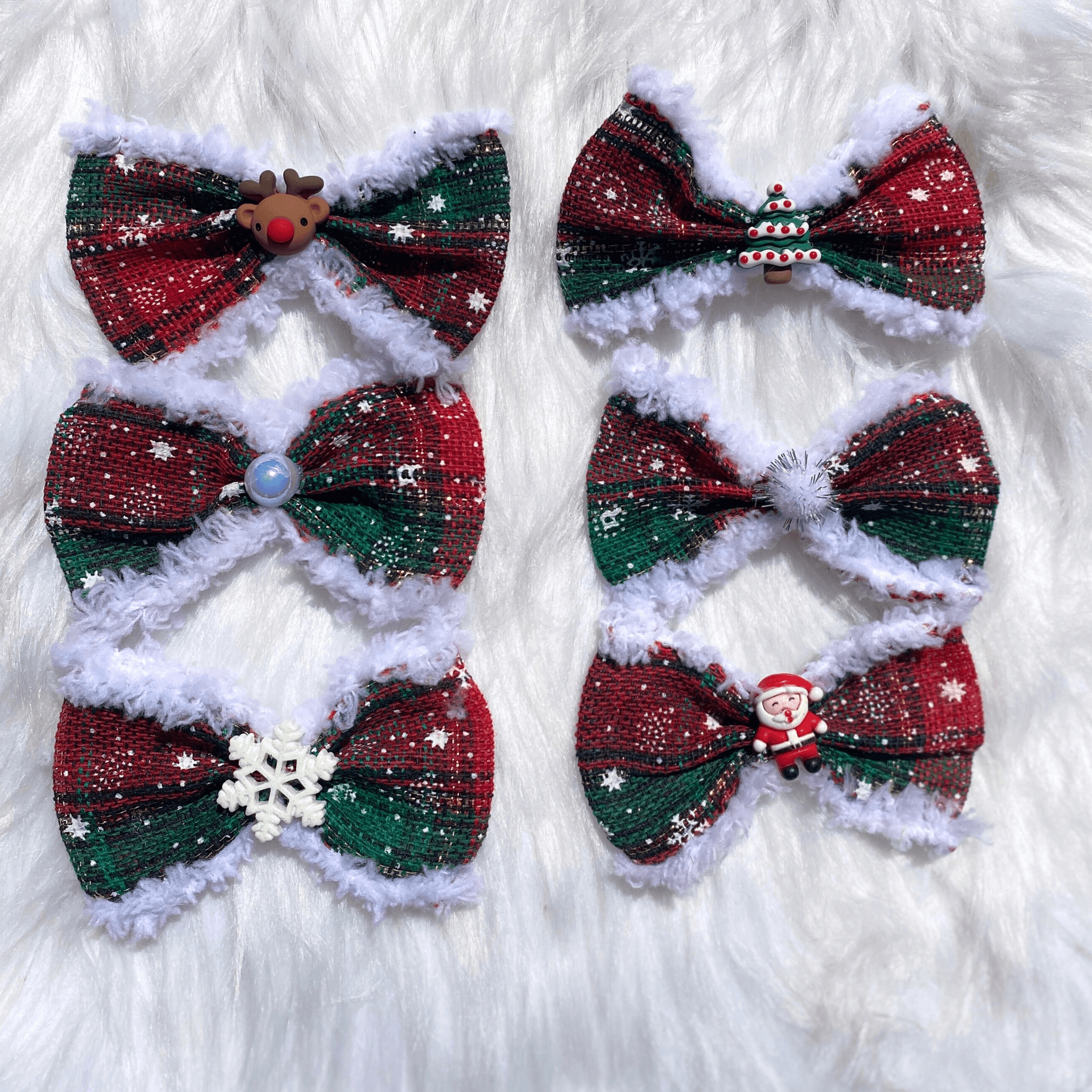 Dog bow over the collar accessory red and green plaid, let's pawty 