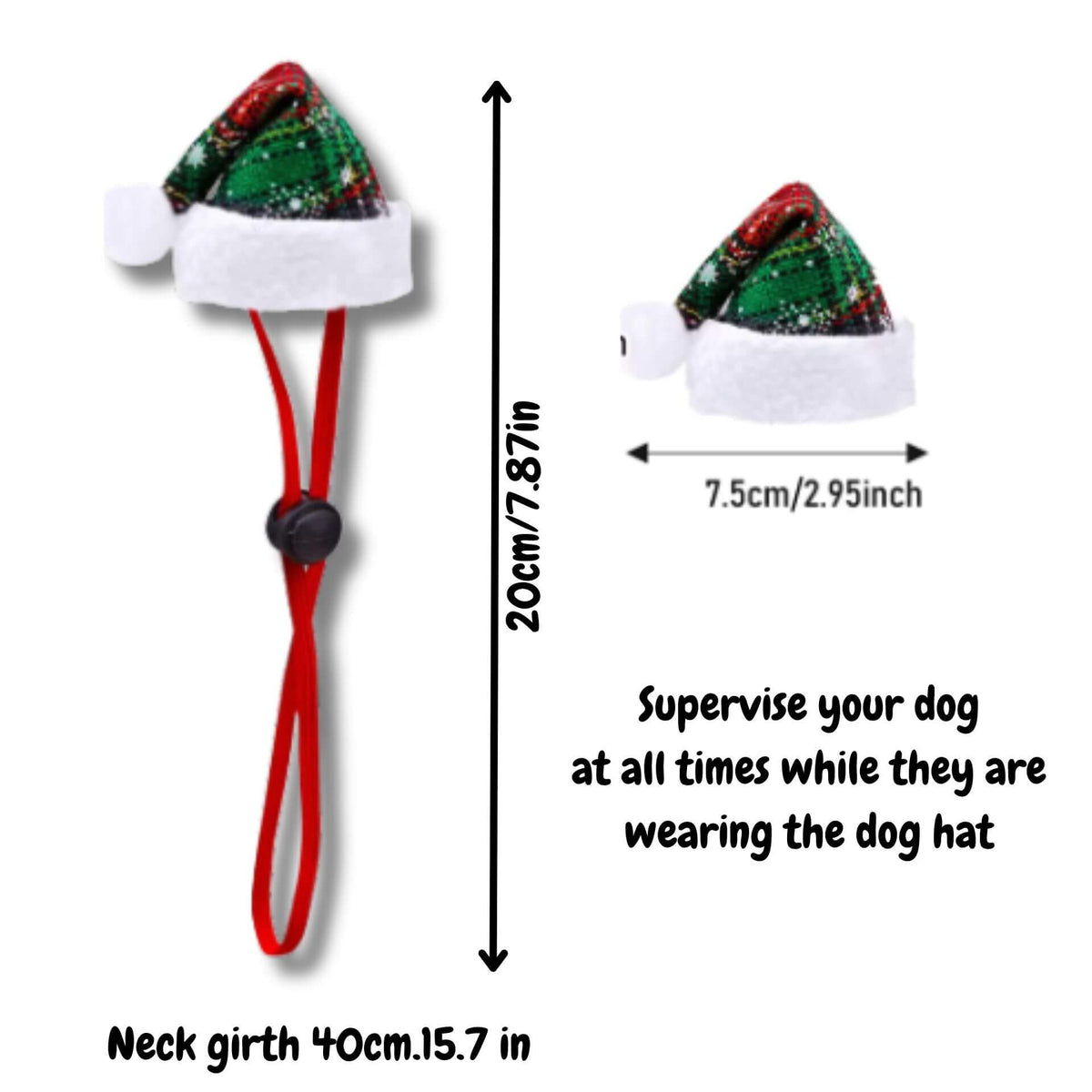 Christmas Santa dog hat red/green plaid 