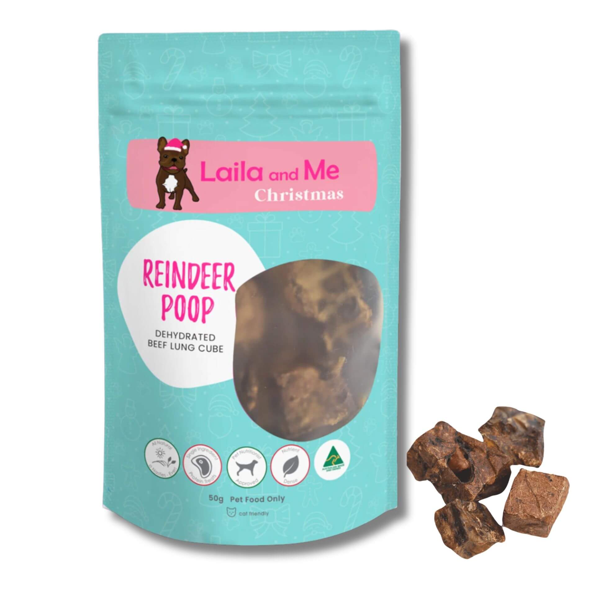 laila and me reindeer poop dog treats Let's Pawty, single protein beef lung