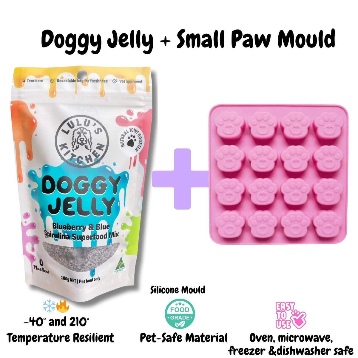 Doggy jelly with paw mould blueberry and blue spirulina