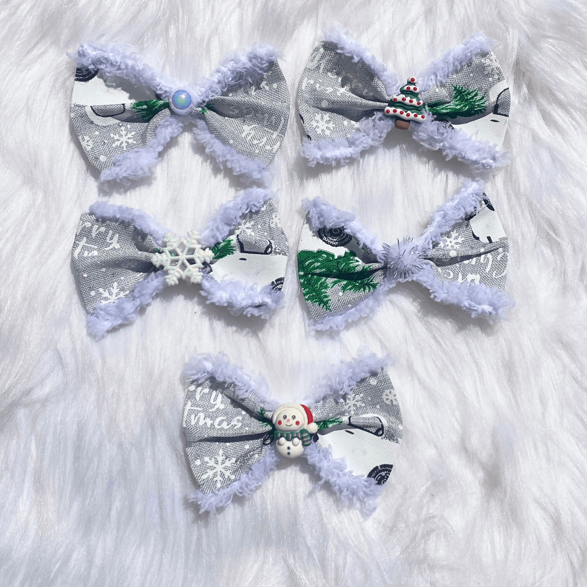 Dog bow accessory christmas themed material let's pawty