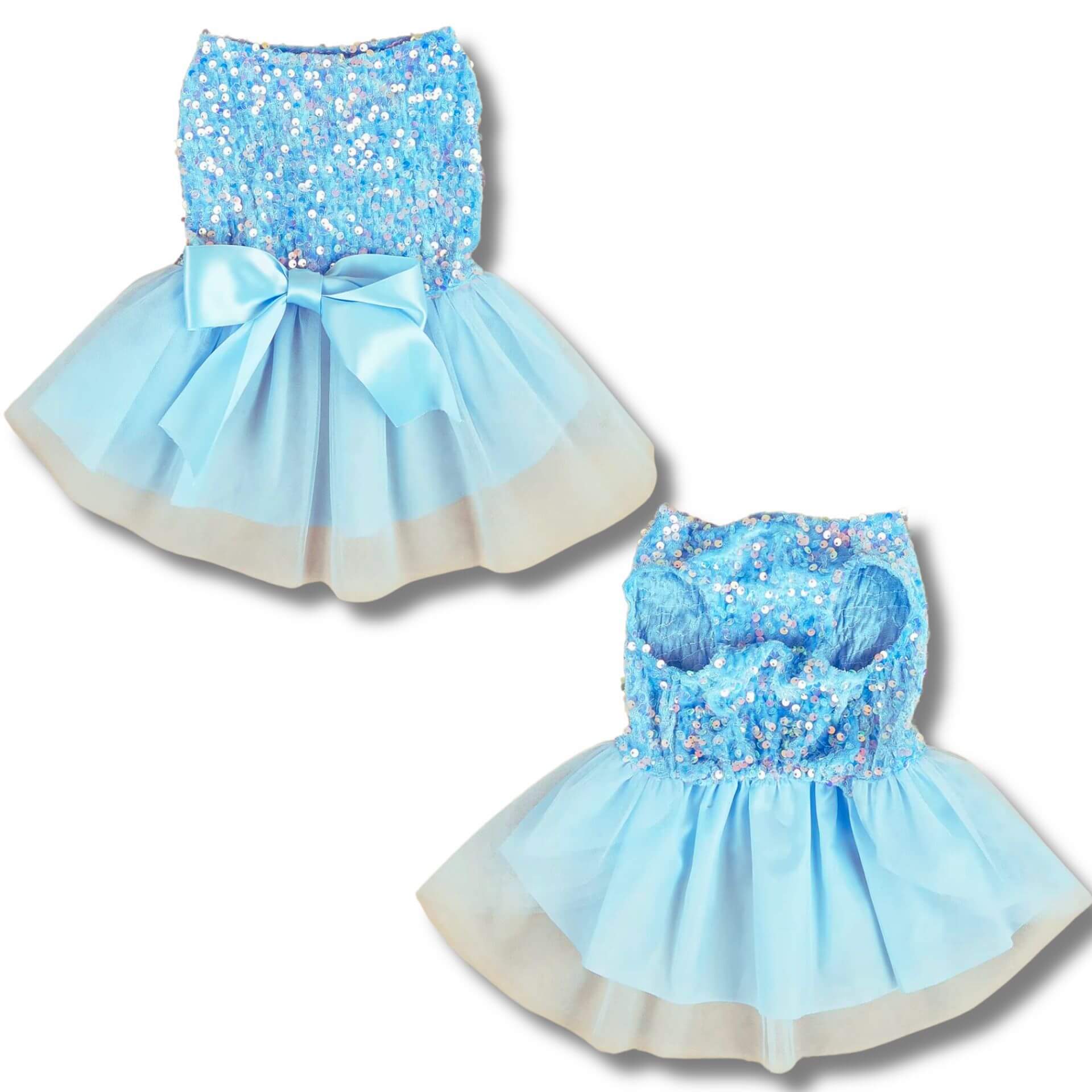 blue dog dress with sequins let's pawty