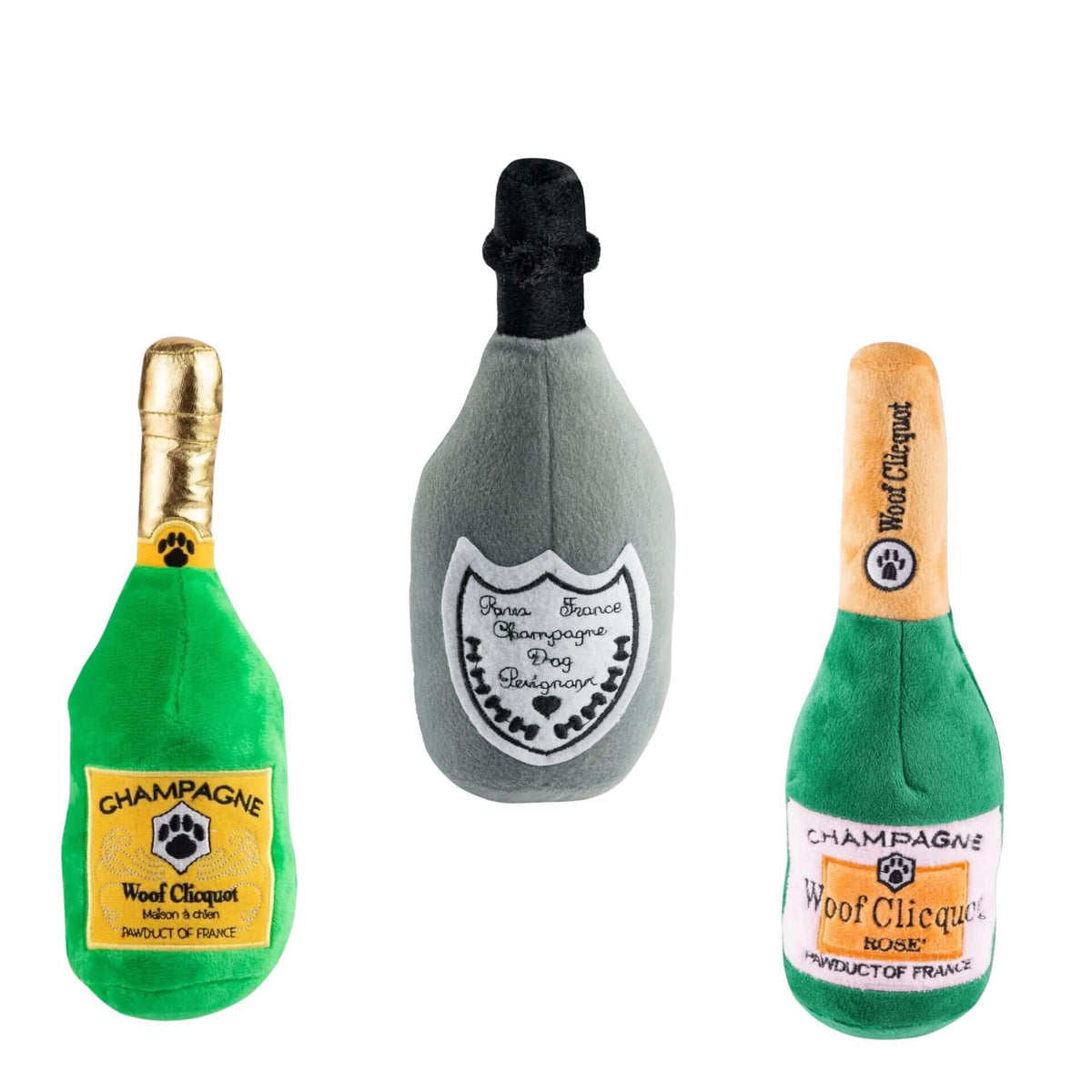 champagne Trio dog toy bundle 