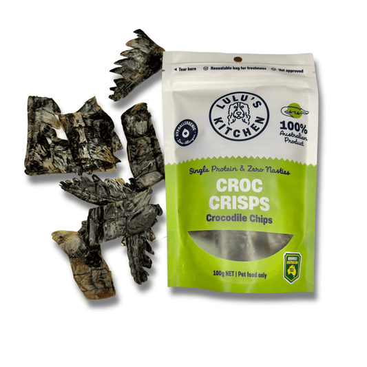 Healthy dog treat croc crisps, let's pawty novel protein
