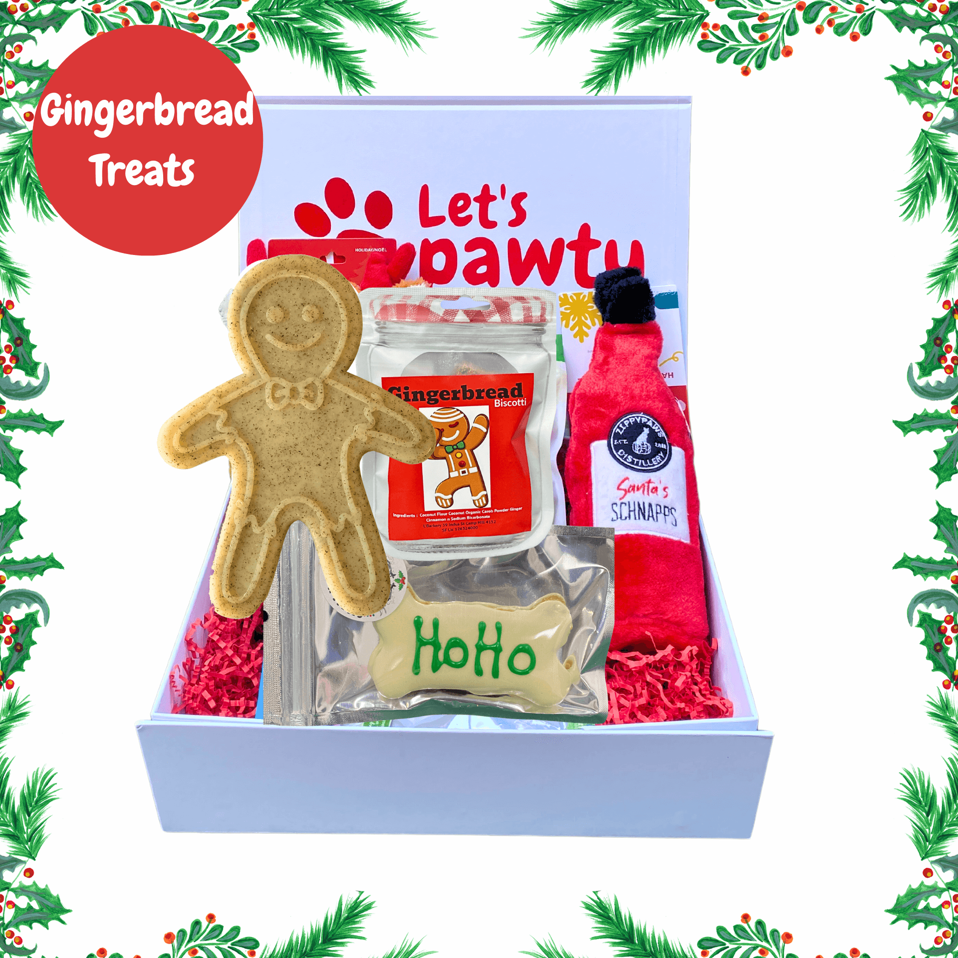 Gingerbread, Christmas dog gift box, Let's pawty 