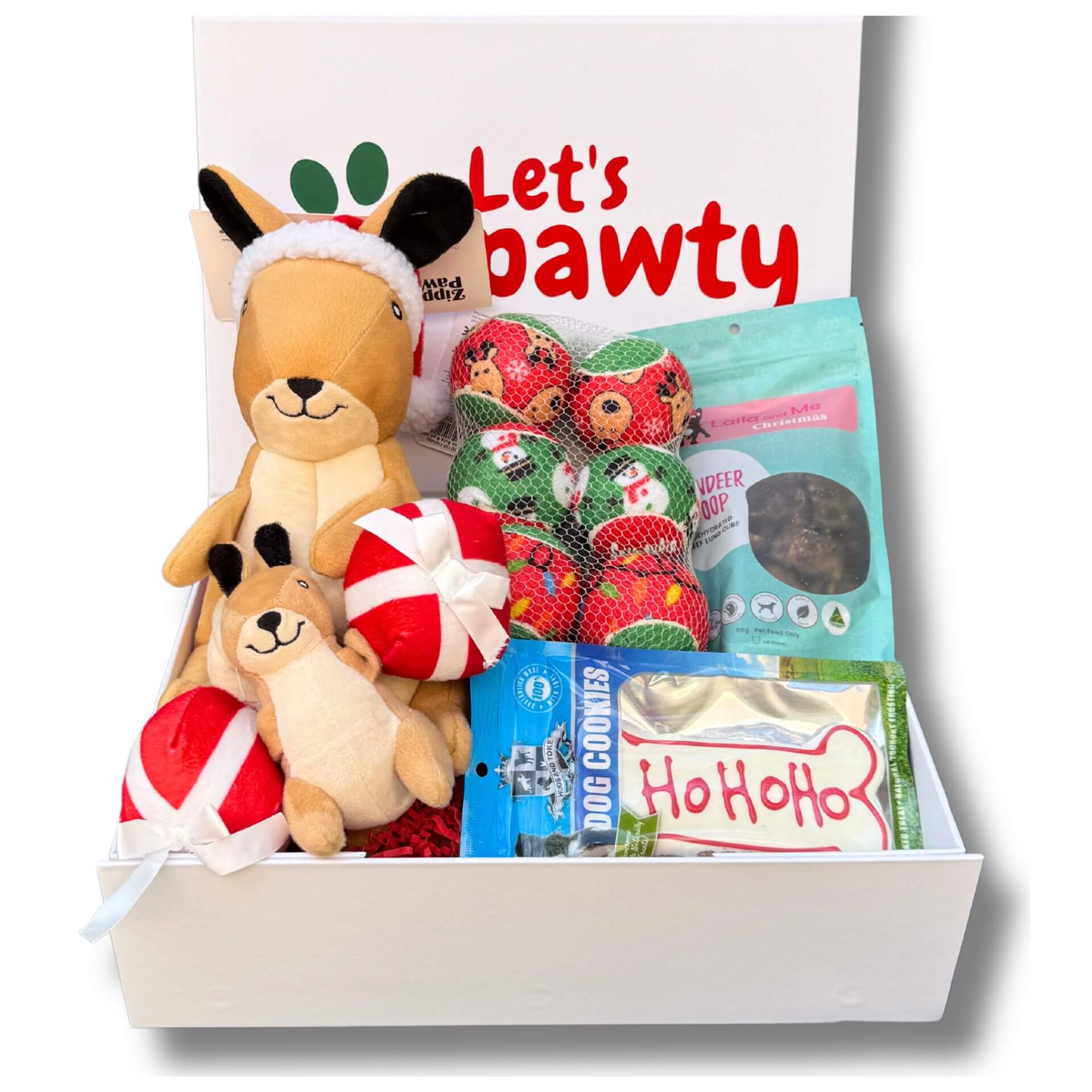 Personalised Christmas gift box, dog toys, dog treats, dog cookie, let's pawty 