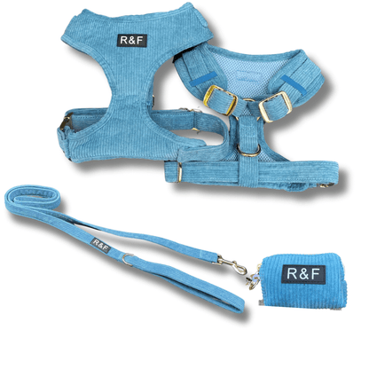 ocean blue, dog harness, poop bag holder, let's pawty