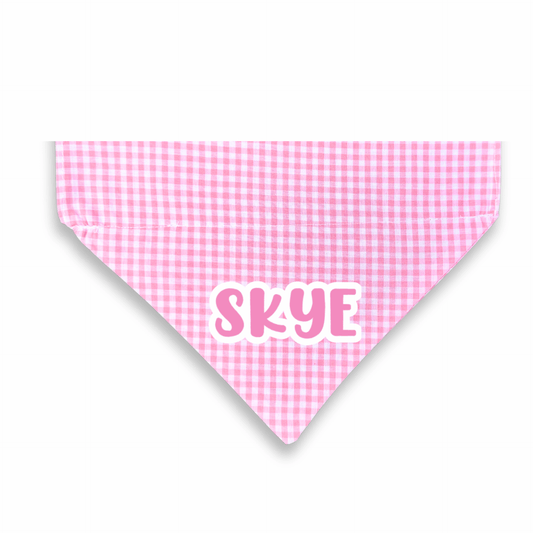 Dog reversible bandana over the collar, let's pawty, handmade, pink gingham
