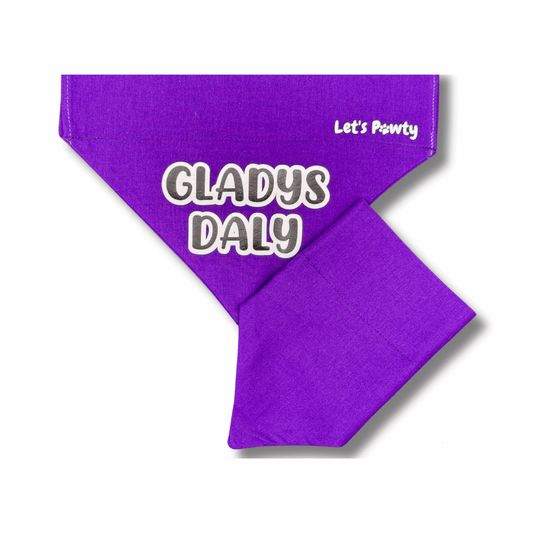 Reversible purple dog bandana, let's pawty personalised