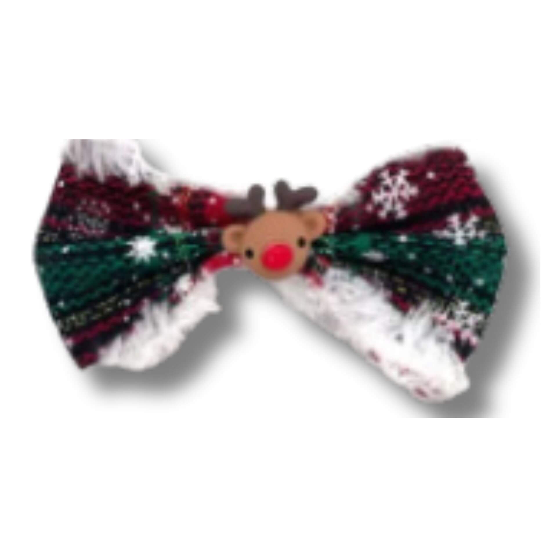 Dog bow over the collar accessory red and green plaid, let's pawty 