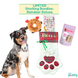 Reindeer deluxe stocking bundle christmas stocking, dog toys, dog treats
