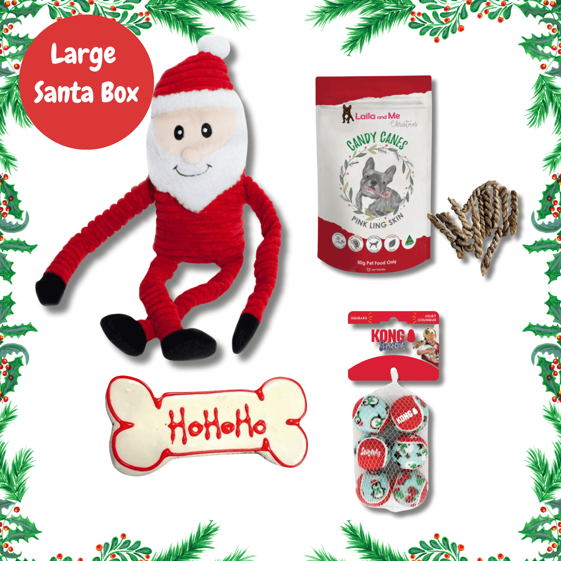 Santa personalised dog gift box, let's pawty
