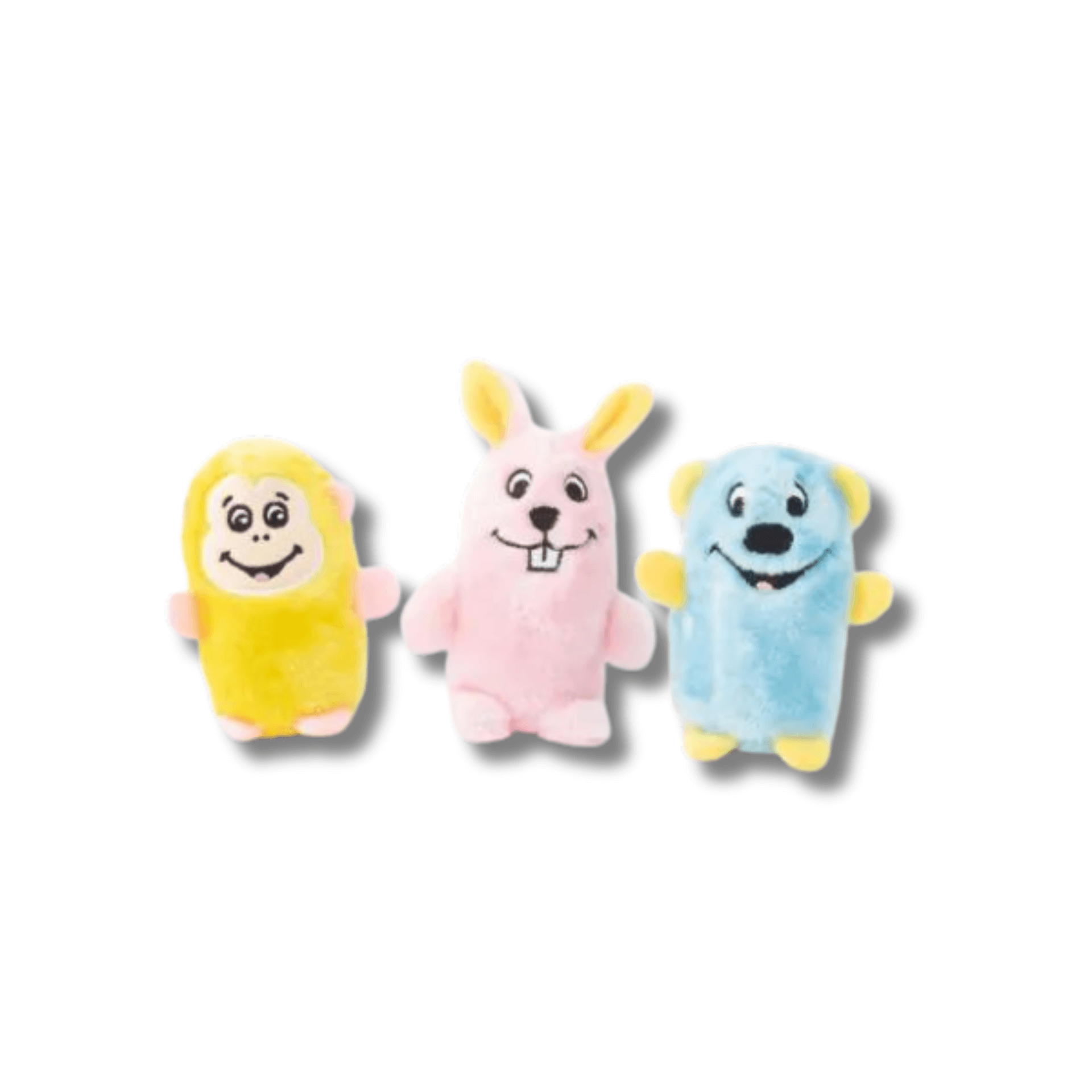 easter themed dog toys, bunny, monkey and bear,