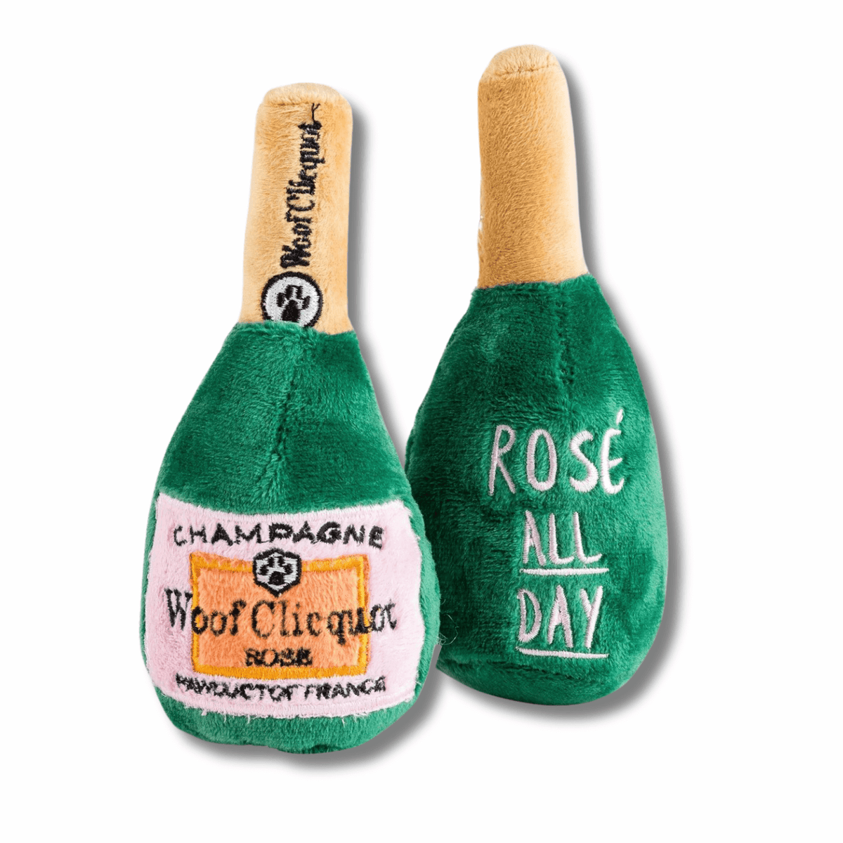 Designer parody dog toy, Haute diggity dog Rose all day champagne bottle