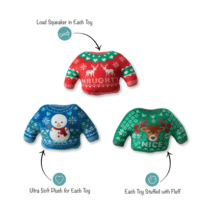 Christmas Sweater plush dog toy set Let's Pawty