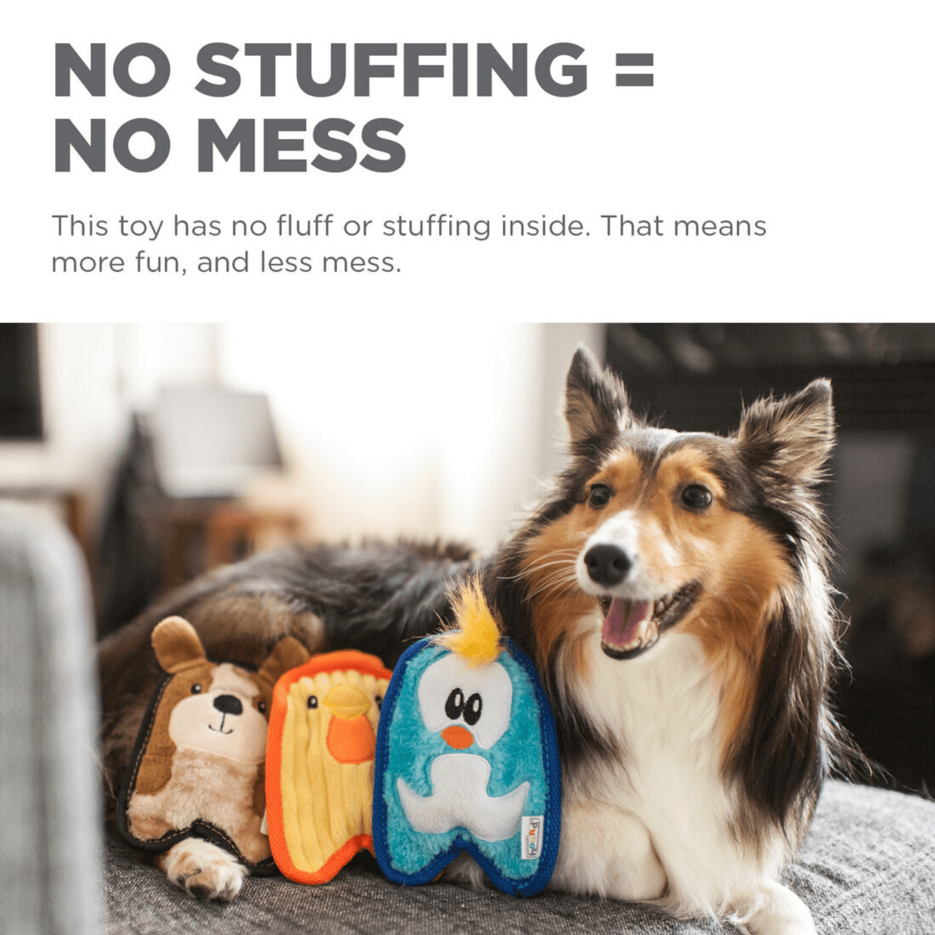 Penguin invincible and durable dog toy for ruffer play, let's pawty