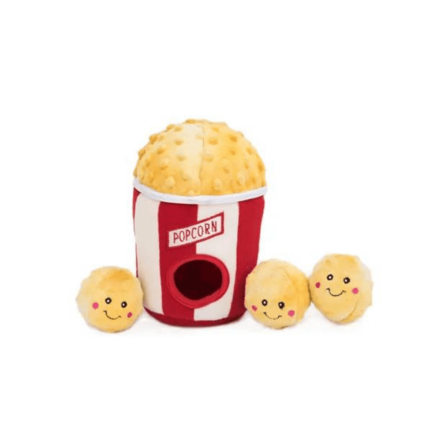 Interactive dog toy puzzle popcorn bucket with popcorn balls, let's pawty