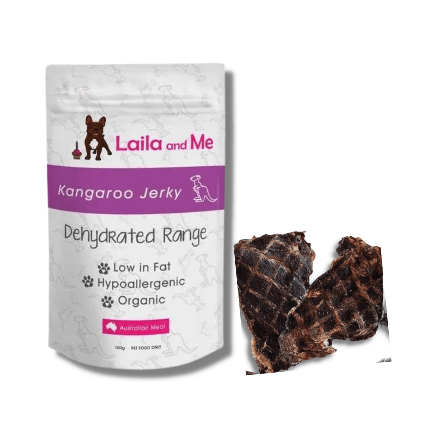 Kangaroo dog jerky, healthy dog treat, let's pawty 