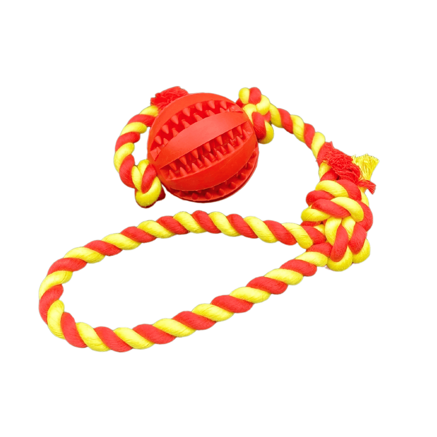 Enrichment dog treat ball with rope