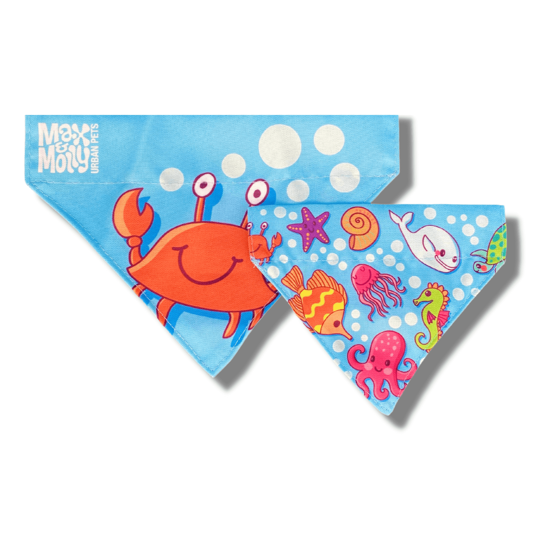 Reversible dog bandana, fashion accessory, blue ocean Max and Molly, Let's Pawty 