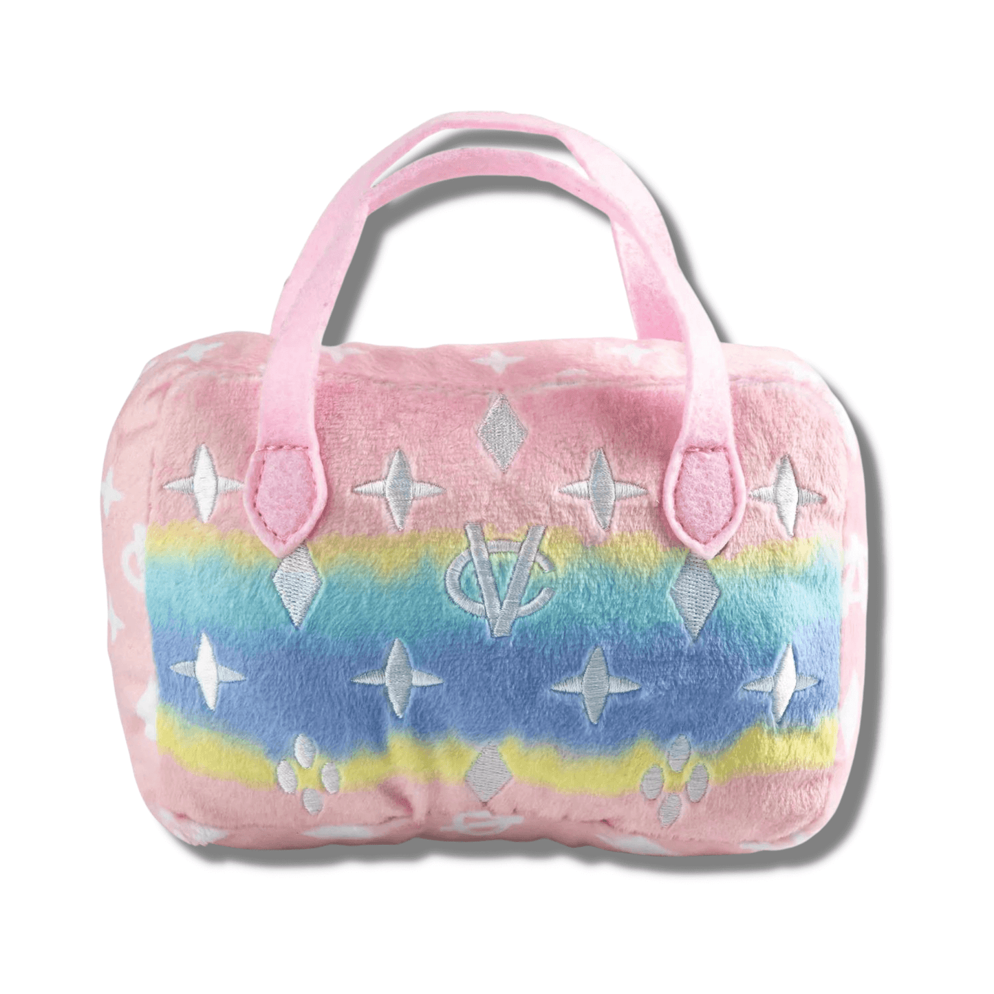 Designer parody ombre handbag dog toy, let's pawty 