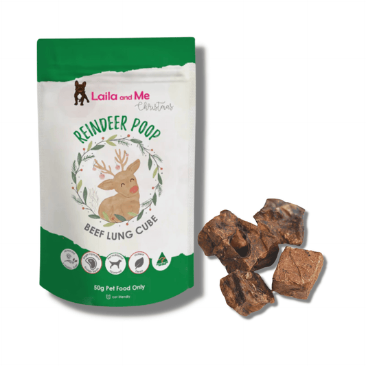 laila and me reindeer poop dog treats Let's Pawty, single protein beef lung