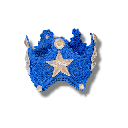 Handamde lace crown dog fashion, let's pawty, royal blue with stones
