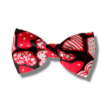 Valentine themed dog bow fashion accessory, black with red hearts 