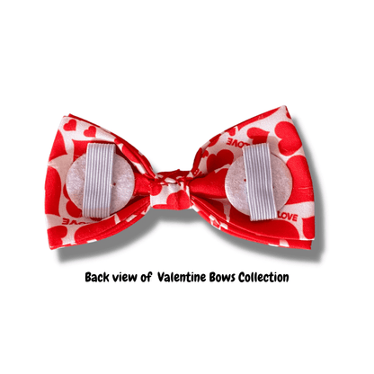Valentine themed dog bow fashion accessory, black with red hearts 